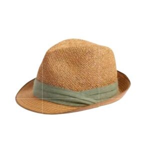 NEW Nordstrom Paper Straw Fedora Hat Unisex Olive Green Combo Tan  22" Size S/M
